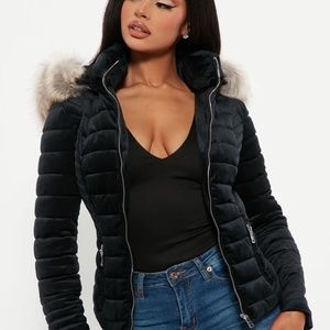 NWT Luxe Velvet Puffer Jacket Faux Fur Lined